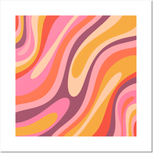 Wavy Loops Retro Abstract Pattern Pink Purple Orange Mustard Posters and Art